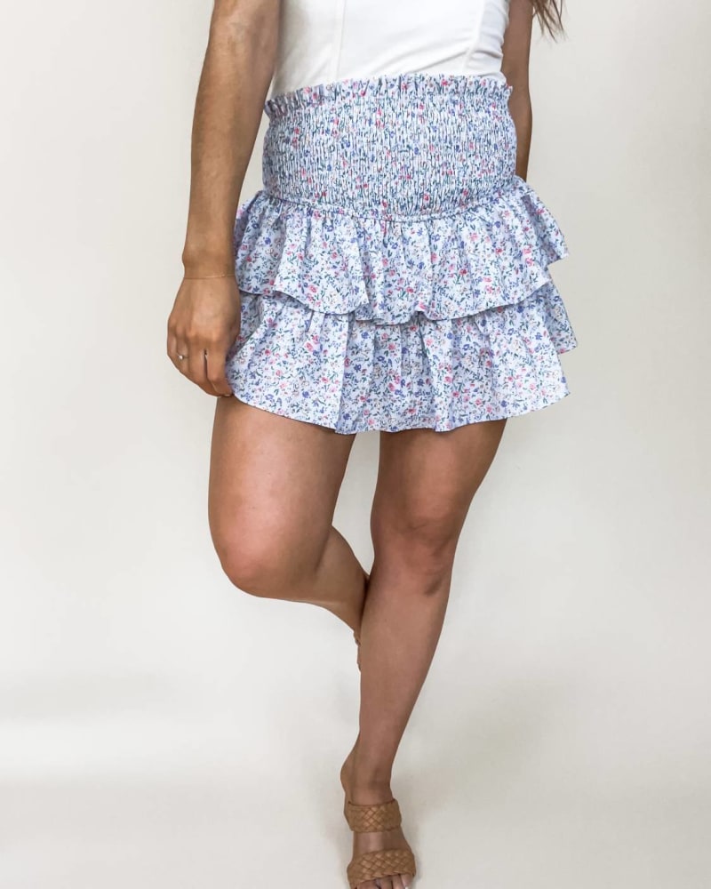 Front of a model wearing a size Large Summer Queen Layered Mini Skirt In Multi in Multi by ee:some. | dia_product_style_image_id:356464